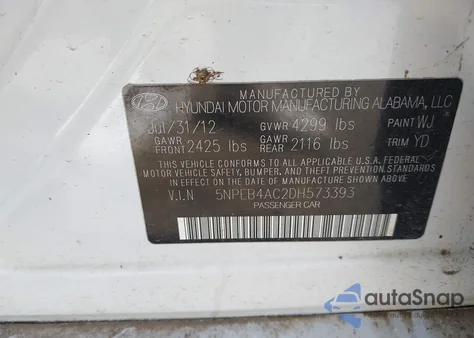 2013 Hyundai Sonata Gls из США, поврежденный, VIN 5NPEB4AC2DH573393